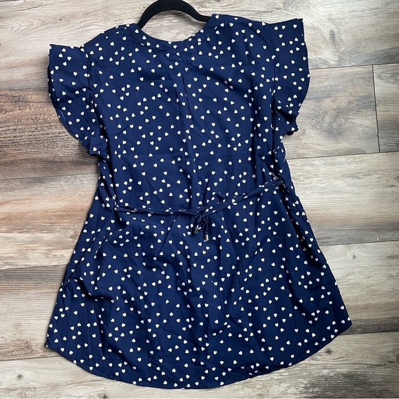 Oh Mamma Women’s Maternity Blue White Heart Pleated Button V Neck Back Tie SZ L - Picture 7 of 12